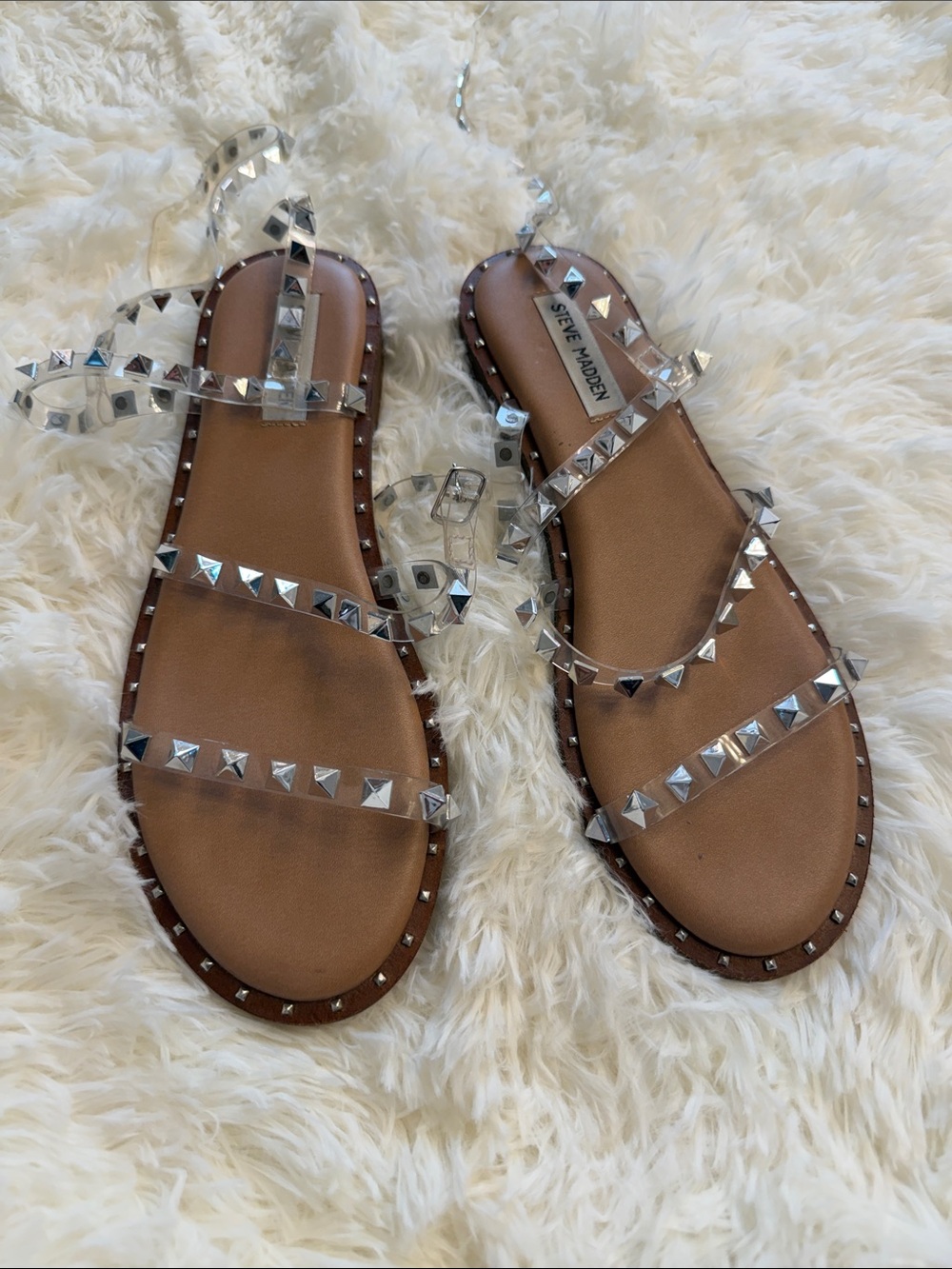 Steve Madden Clear Studded Lace-Up Sandals
